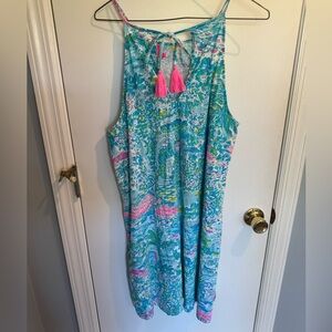 Lilly Pulitzer Blue and Pink Tassel Dress, 100% Pima Cotton